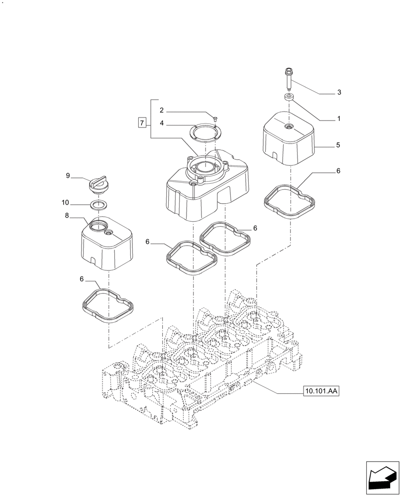 Схема запчастей Case IH FARMALL 110A - (10.101.AB[01]) - CYLINDER HEAD - COVERS 4 CYL. (10) - ENGINE