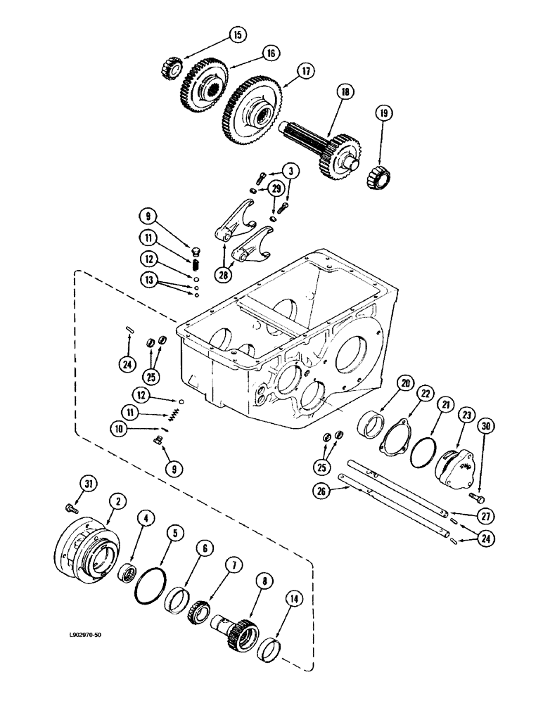 Схема запчастей Case IH 1670 - (6-42) - TRANSMISSION INPUT SHAFT, GEARS AND SHIFTER RAILS (03) - POWER TRAIN