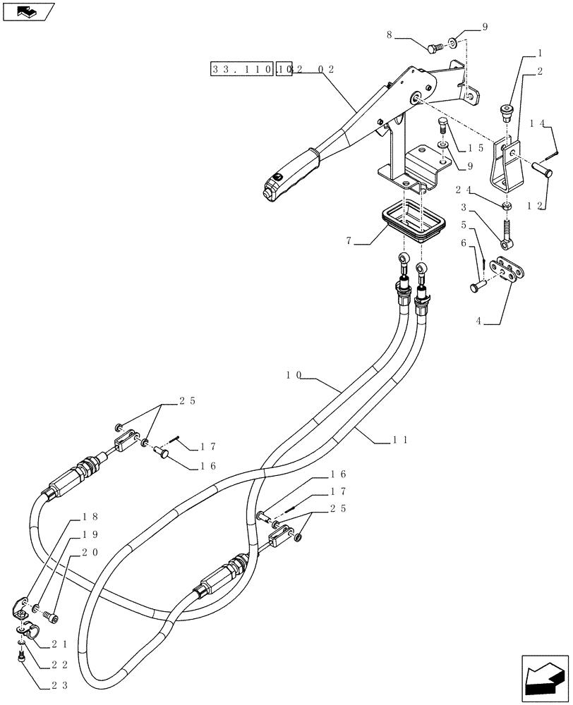 Схема запчастей Case IH FARMALL 75C - (33.110.02[01]) - HANDBRAKE CONTROL - ISO - W/CAB (33) - BRAKES & CONTROLS