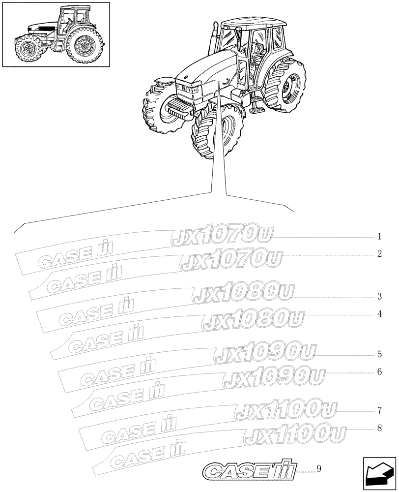 Схема запчастей Case IH JX1100U - (1.98.2[01]) - MODEL PLATE, DECALS & INSTRUCTION PLATES (13) - DECALS