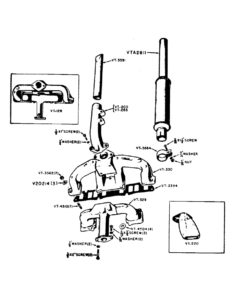 Схема запчастей Case IH VA-SERIES - (013) - GASOLINE MANIFOLD, EXHAUST PIPE AND MUFFLER, VAC, VA, VAO,VAH (02) - ENGINE