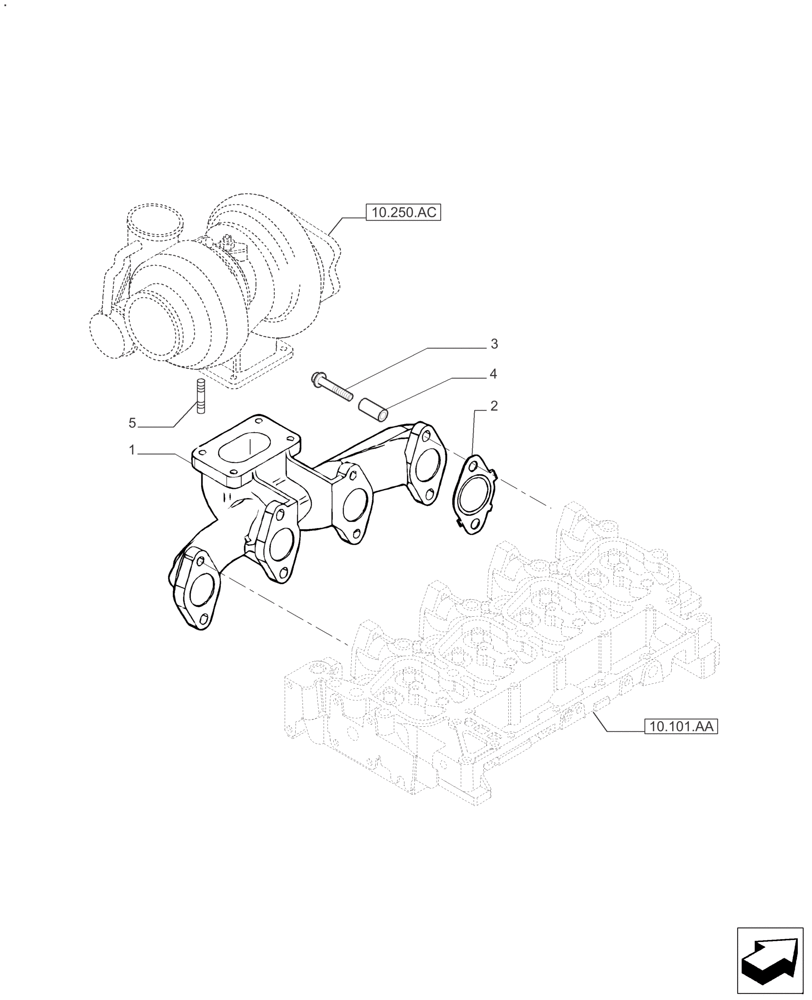 Схема запчастей Case IH FARMALL 110A - (10.254.AC) - EXHAUST MANIFOLD (10) - ENGINE