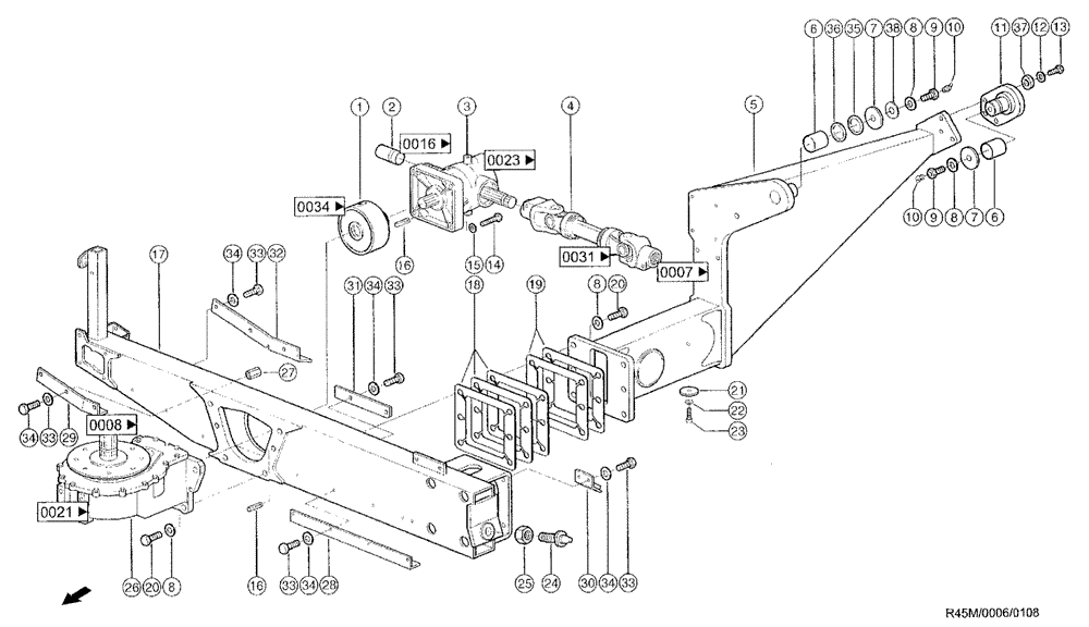 Схема запчастей Case IH RU450 - (0006) - SUPPORTING ARM LH, DRIVE, RIGHT (58) - ATTACHMENTS/HEADERS