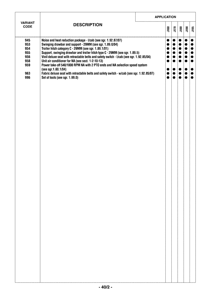 Схема запчастей Case IH JX60 - (0.0040/02) - OPTIONAL EQUIPMENT (00) - GENERAL