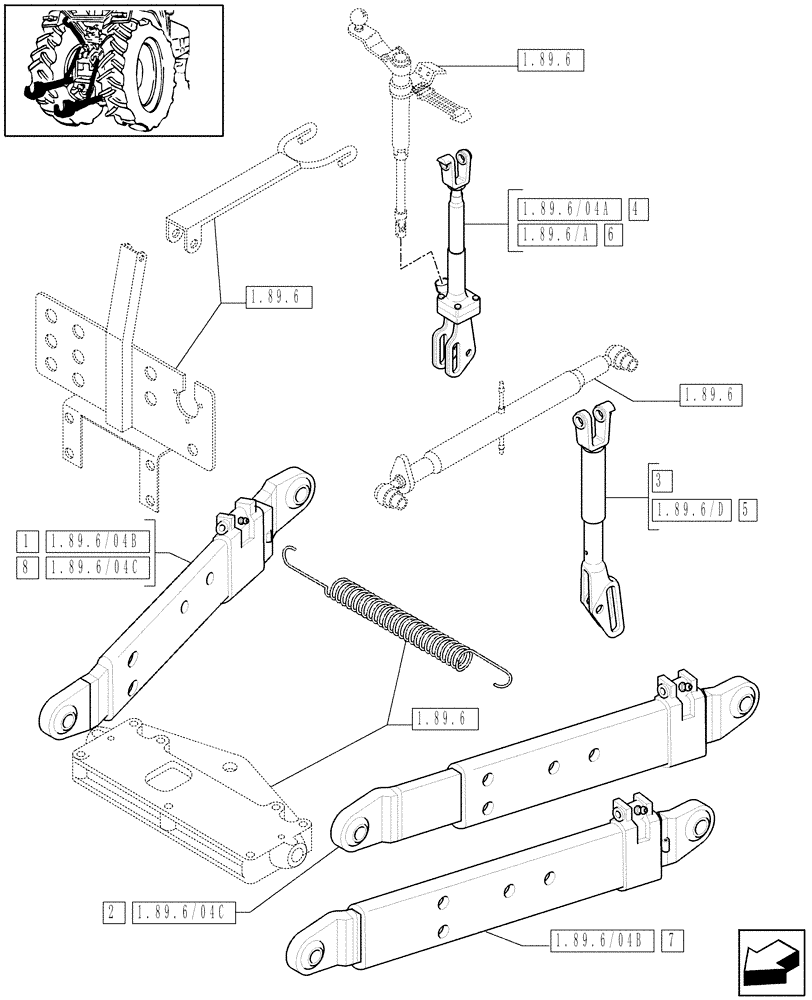 Схема запчастей Case IH JX60 - (1.89.6/04) - (VAR.902) 3 POINT LINKAGE WITH CAT.2 FLEXIBLE ENDS (09) - IMPLEMENT LIFT