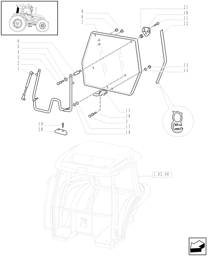 Схема запчастей Case IH JX70 - (1.92.92[02]) - CAB REAR WINDOW (10) - OPERATORS PLATFORM/CAB