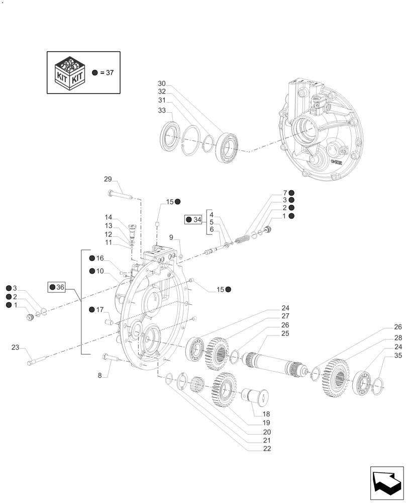 Схема запчастей Case IH FARMALL 110A - (21.154.AA[01]) - FRONT COVER 8+8 POWER SHUTTLE - 30 KM / 40 KM (21) - TRANSMISSION