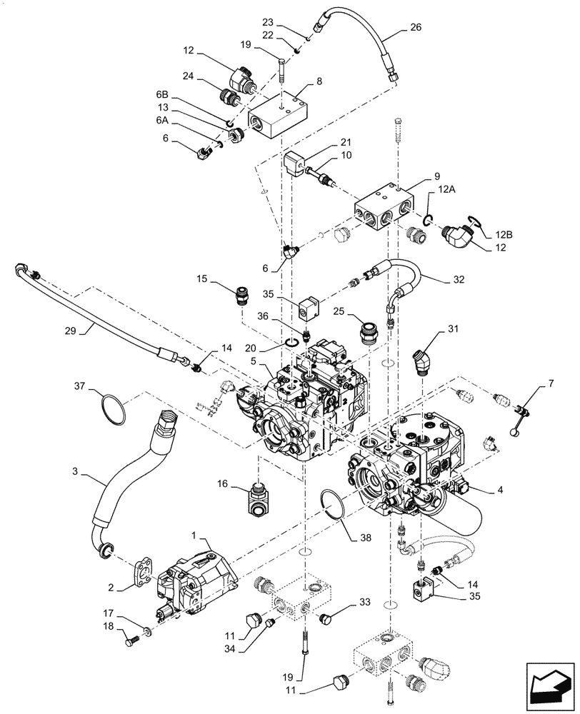 Схема запчастей Case IH 4420 - (06-017) - HYDROSTATIC PUMP GROUP Hydraulic Plumbing