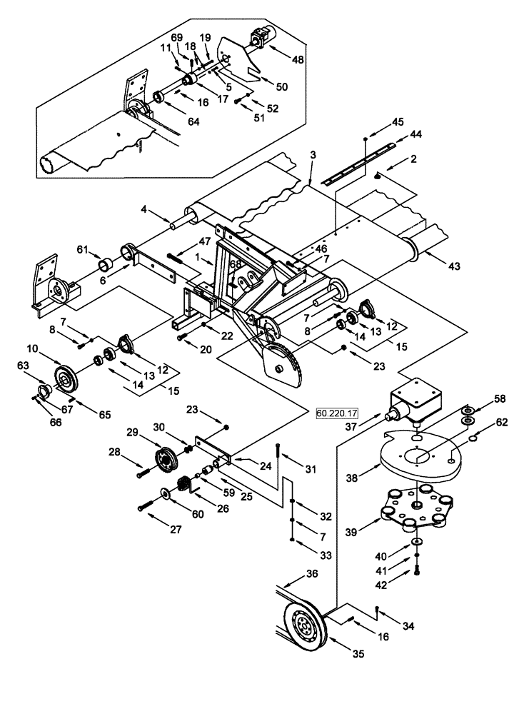 Схема запчастей Case IH 2015 - (60.220.14) - DRAPER AND GEAR BOX DRIVE, RAKE-UP (60) - PRODUCT FEEDING