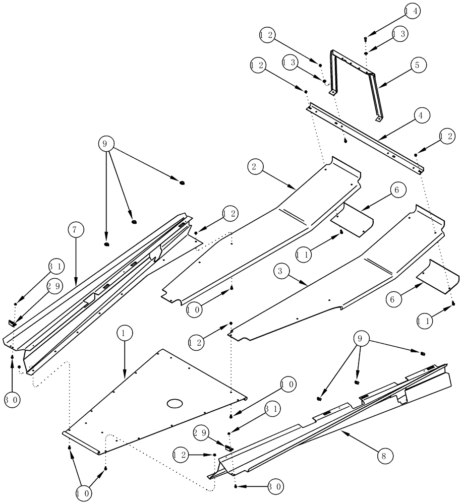 Схема запчастей Case IH CPX610 - (09F-04) - PLANT TUNNEL - ANGLE AND GUIDES (12) - CHASSIS
