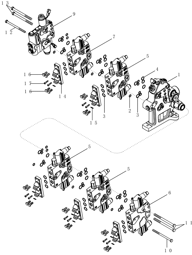 Схема запчастей Case IH MX210 - (08-19) - REMOTE HYDRAULIC VALVE STACK (08) - HYDRAULICS