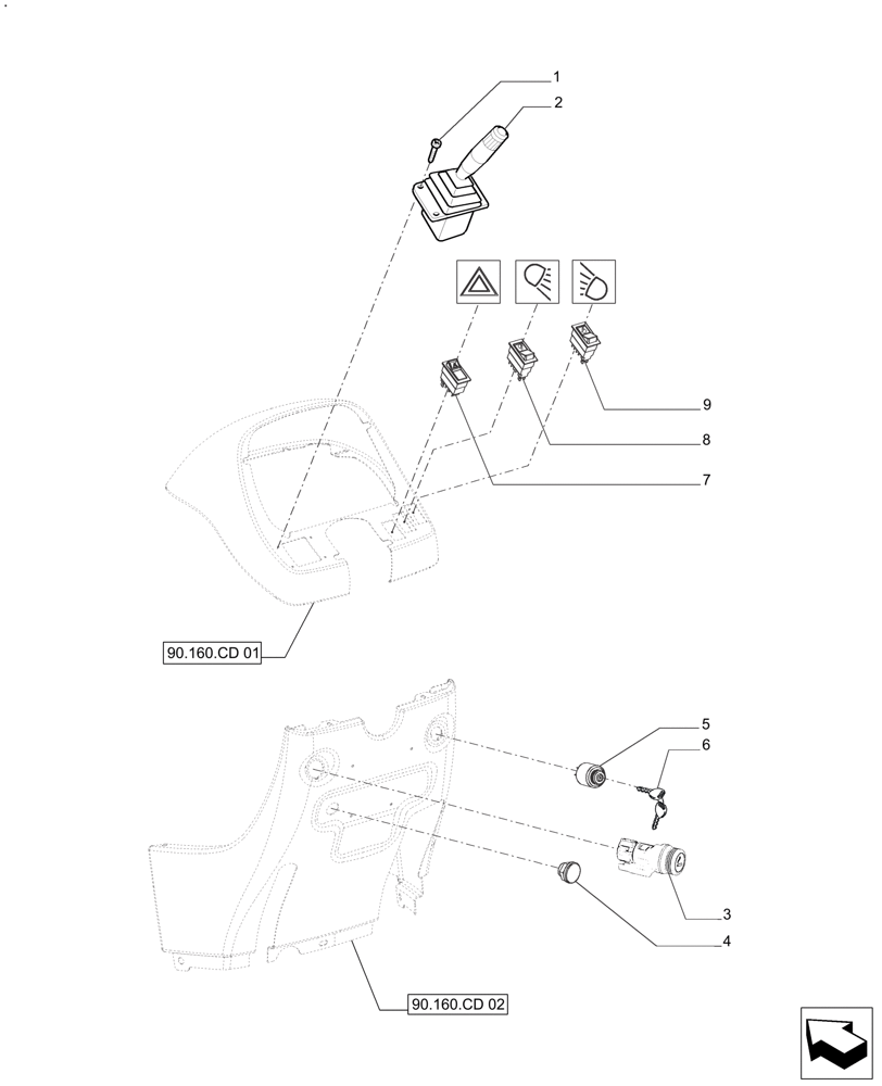 Схема запчастей Case IH FARMALL 110A - (55.201.AH) - CAB - ELECTRONIC CONTROLS (55) - ELECTRICAL SYSTEMS