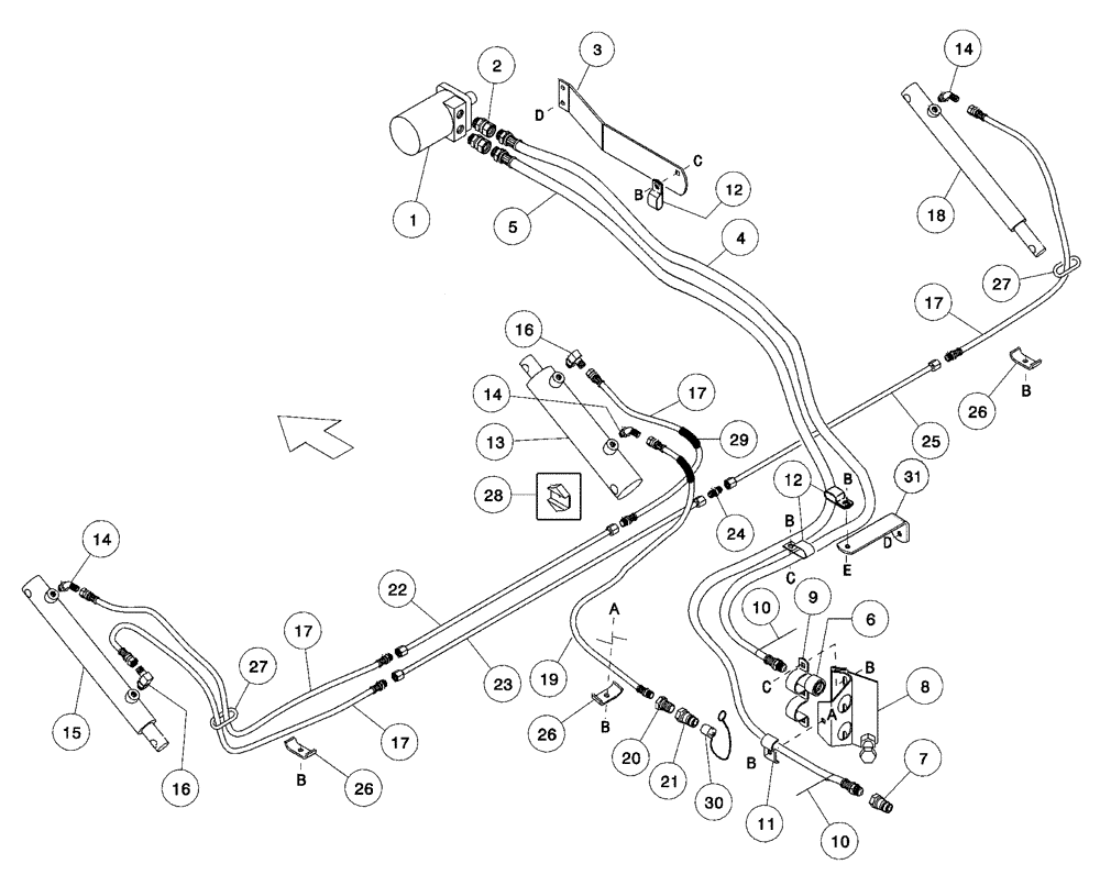 Схема запчастей Case IH 1052 - (09-12) - HYDRAULIC CIRCUIT - REEL LIFT AND REEL DRIVE, 30.0 AND 36.0 FOOT HEADER 2 DECK REEL DRIVE (09) - CHASSIS