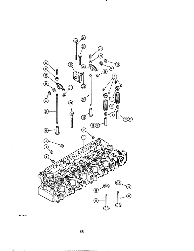 Схема запчастей Case IH 6590T - (088) - CYLINDER HEAD AND VALVE MECHANISM, 6-590, 6T-590 AND 6TA-590 ENGINE 