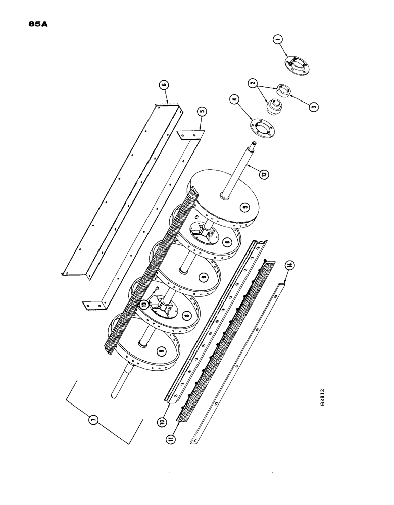 Схема запчастей Case IH 1660 - (085A) - RUB BAR CYLINDER AND FILLER PLATES, S/N 8359001 AND AFTER (66) - THRESHING