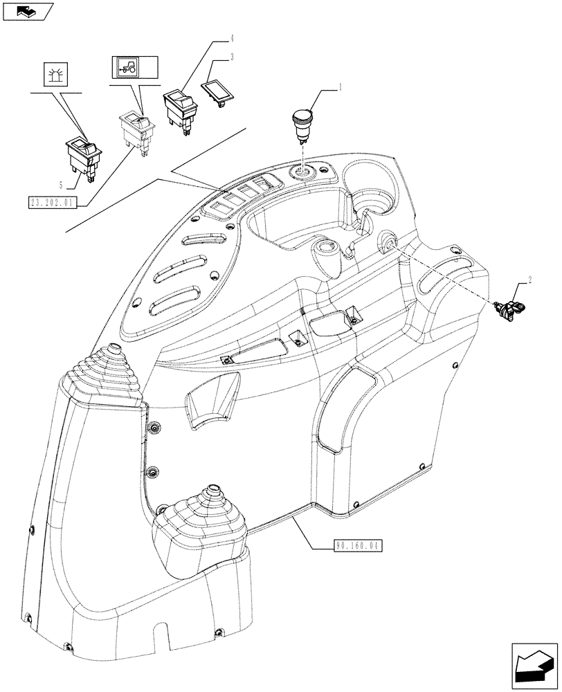 Схема запчастей Case IH FARMALL 75C - (55.512.0201) - RIGHT FENDERS CONSOLE - SWITCH AND RELATED PARTS - L/CAB (55) - ELECTRICAL SYSTEMS