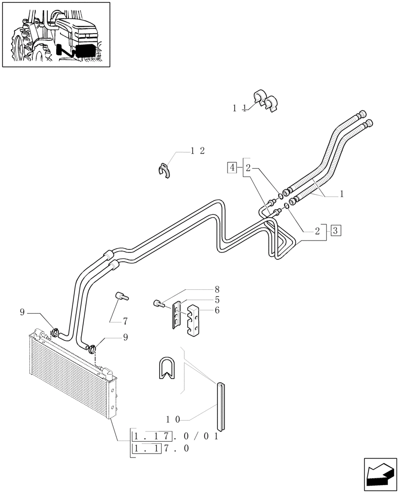Схема запчастей Case IH MAXXUM 110 - (1.29.7/04[01]) - TRANSMISSION 24X24 HI-LO - OIL COOLER PIPES (VAR.330282) (03) - TRANSMISSION