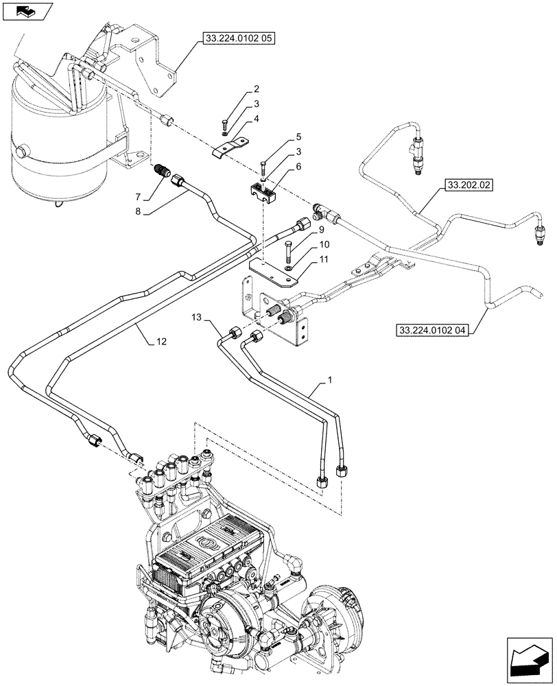 Схема запчастей Case IH PUMA 170 - (33.224.0102[03]) - ABS SYSTEM - PNEUMATIC TRAILER BRAKE - PIPES FROM EBM (VAR.743922) (33) - BRAKES & CONTROLS