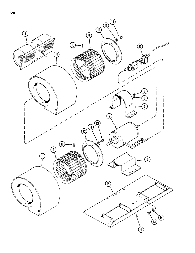 Схема запчастей Case IH 1490 - (20) - CAB, BLOWER ASSEMBLY (09) - CHASSIS