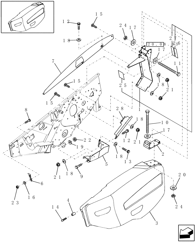 Схема запчастей Case IH HDX142 - (20.08.03) - SHIELDING, LH (90) - PLATFORM, CAB, BODYWORK AND DECALS
