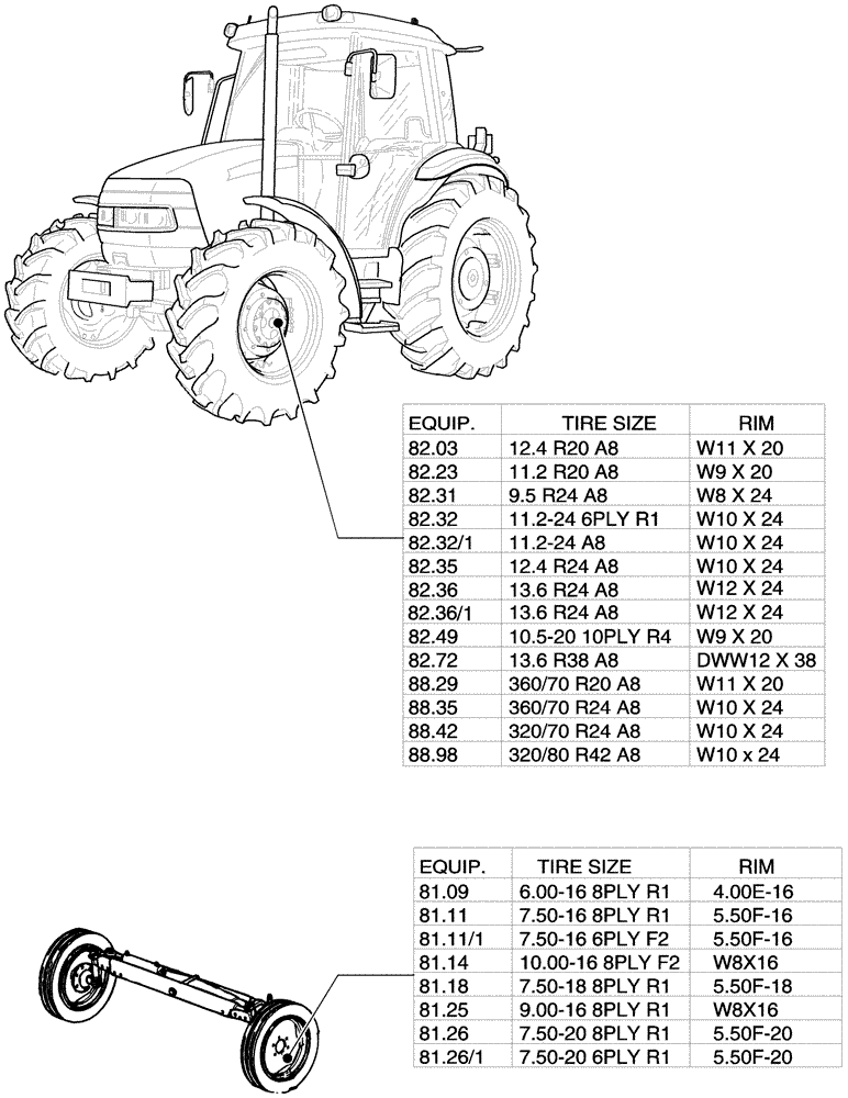 Схема запчастей Case IH JX95 - (80.00[01]) - SEC. 11 - TRACTION (11) - WHEELS/TRACKS