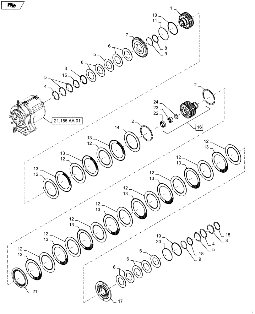 Схема запчастей Case IH MAGNUM 235 - (21.155.AA[04]) - POWERSHIFT - RANGE TRANSMISSION - MFD CLUTCH AND PARKING BRAKE, NA - DANA CL 5 AXLE - BSN ZDRD04268 (21) - TRANSMISSION