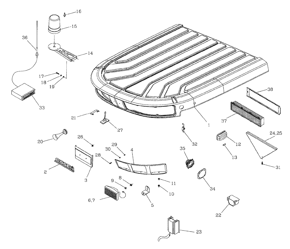 Схема запчастей Case IH 7700 - (A11[03]) - CABIN ROOF AND LIGHTS Mainframe & Functioning Components