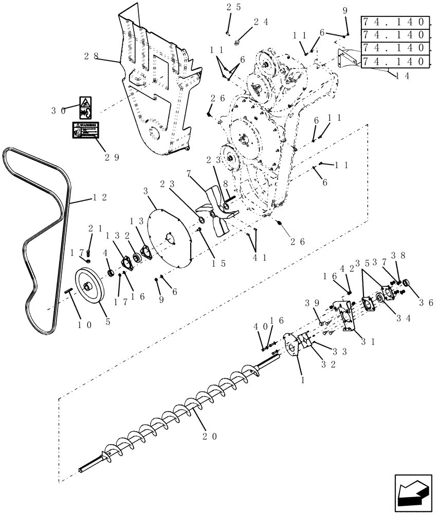 Схема запчастей Case IH 9010 - (74.140.09[02]) - TAILINGS DRIVE AND AUGER - 9010 (74) - CLEANING