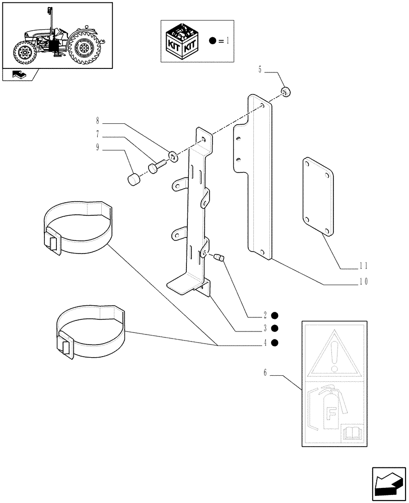 Схема запчастей Case IH FARMALL 95C - (1.90.7[02]) - FIRE EXTINGUISHER PREDISPOSITION - L/CAB - D6654 (10) - OPERATORS PLATFORM/CAB