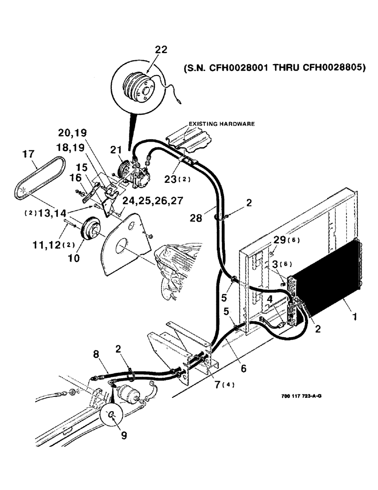 Схема запчастей Case IH 8830 - (7-50) - AIR CONDITIONER COMPRESSOR AND MOUNTING ASSEMBLY, GAS, SERIAL NUMBER CFH0028001 THRU CFH0028805 (09) - CHASSIS