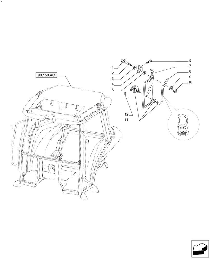 Схема запчастей Case IH FARMALL 110A - (90.456.AZ) - CAB SIDE GLASS (90) - PLATFORM, CAB, BODYWORK AND DECALS