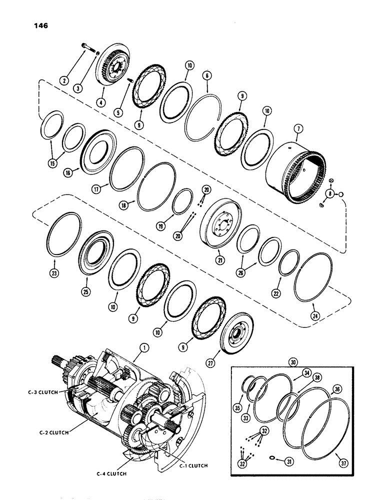 Схема запчастей Case IH 770 - (146) - C-2 AND C-3 CLUTCH PACK, POWER SHIFT (06) - POWER TRAIN
