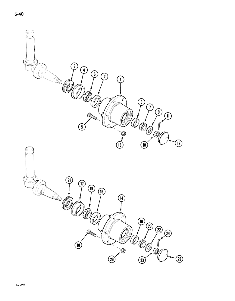 Схема запчастей Case IH 895 - (5-40) - WHEEL HUB, ADJUSTABLE FRONT AXLES, STRAIGHT FRONT AXLE (05) - STEERING