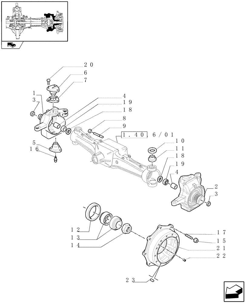 Схема запчастей Case IH PUMA 155 - (1.40.6/02[01]) - (CL.4) SUSPENDED FRONT AXLE W/MULTI-PLATE DIFF. LOCK AND ST. SENSOR - STEERING AXLES AND HUBS (VAR.330429) (04) - FRONT AXLE & STEERING