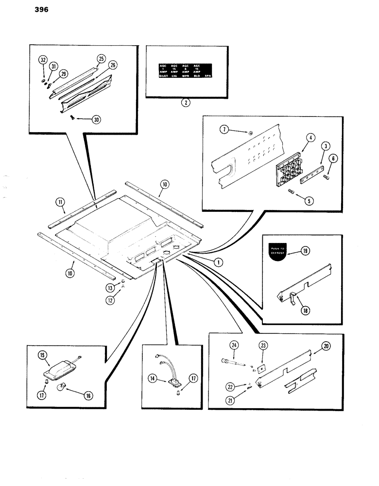 Схема запчастей Case IH 870 - (396) - CAB, HEADLINER, FIRST USED CAB SERIAL NUMBER 7821251 (09) - CHASSIS/ATTACHMENTS