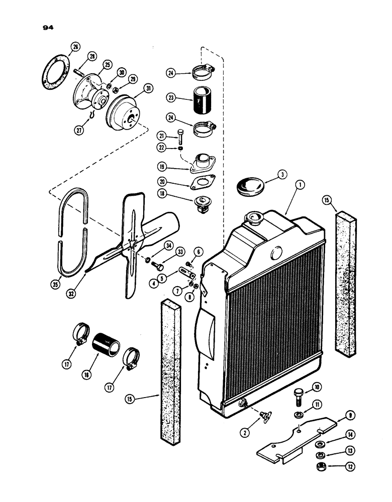 Схема запчастей Case IH 430 - (094) - ENGINE COOLING SYSTEM, PRIOR TO S/N 8262800, 430 MODEL, 188 DIESEL ENGINE (02) - ENGINE
