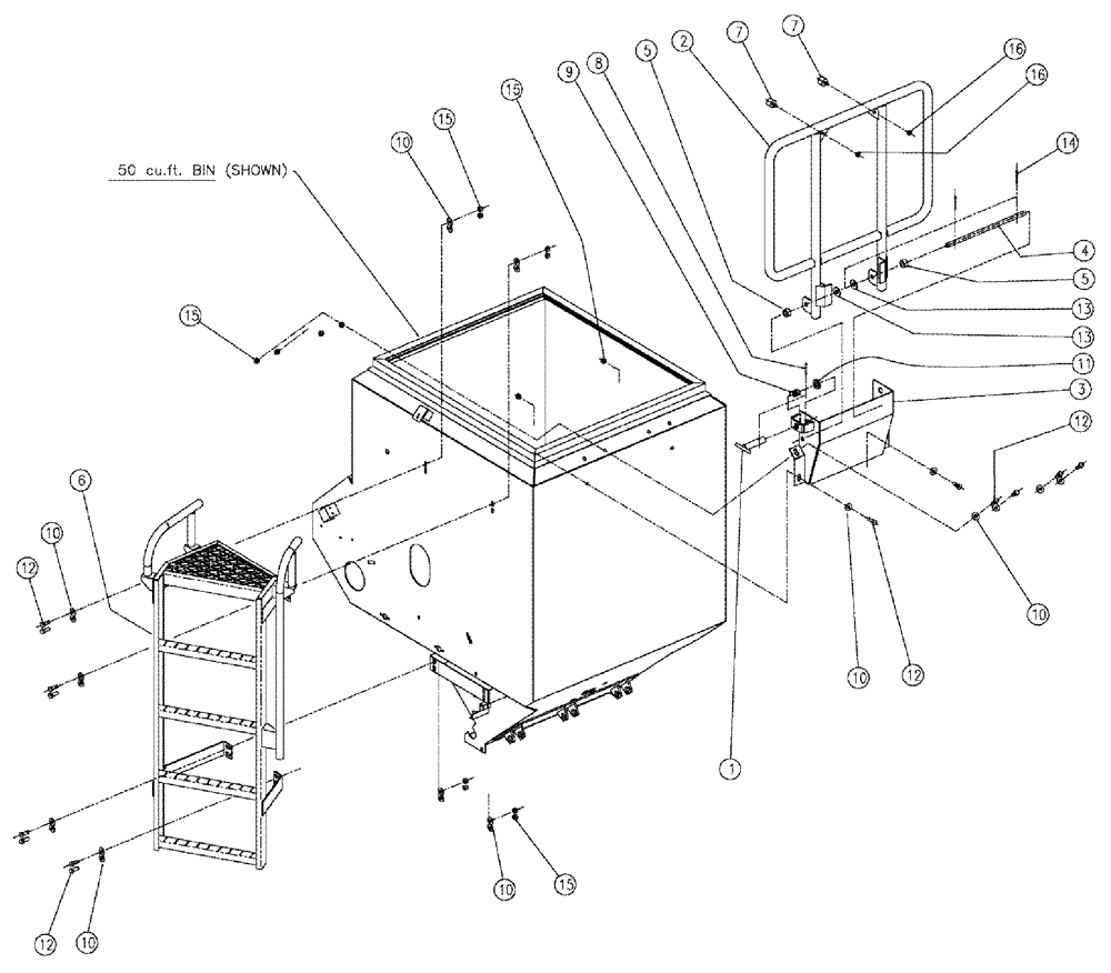 Схема запчастей Case IH 810 - (02-055) - LADDER GROUP, DOUBLE & TRIPLE BIN Bin Group