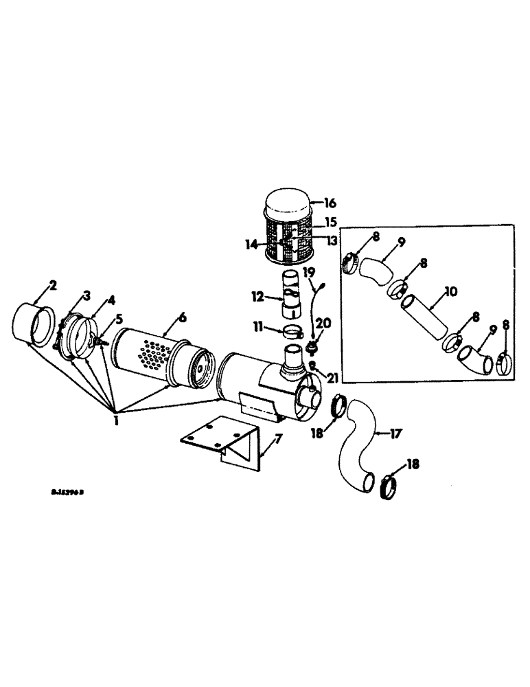 Схема запчастей Case IH 403 - (209) - AIR CLEANER AND CONNECTIONS, DRY TYPE, COMBINE S/N 806 AND ABOVE, C-282 ENGINE (10) - ENGINE