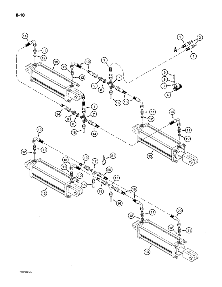 Схема запчастей Case IH 780 - (8-18) - WING LIFT HYDRAULIC CIRCUIT, 1/2 INCH ID SUPPLY & RETURN HOSES W/O DIVERTER VALVE (08) - HYDRAULICS