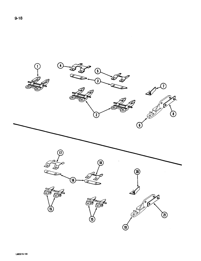 Схема запчастей Case IH 1190 - (9-018) - KNIFE GUARDS, 1190 MOWER CONDITIONER (03) - CHASSIS/MOUNTED EQUIPMENT