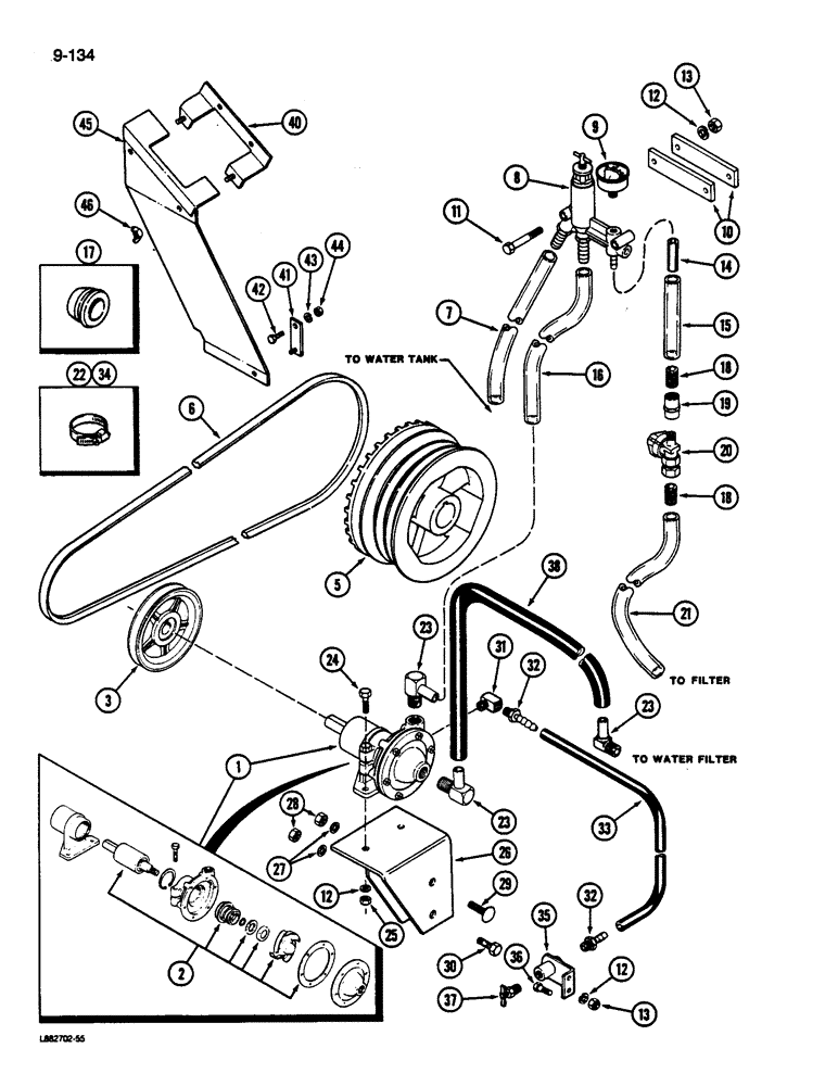 Схема запчастей Case IH 1822 - (9-134) - WATER PUMP, PULLEY, BELT, WATER VALVE SYSTEM (14) - WATER SYSTEM