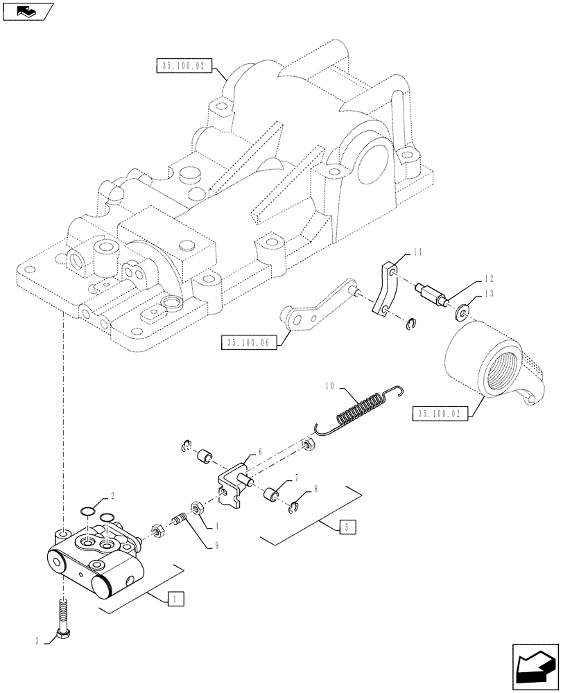 Схема запчастей Case IH FARMALL 50B - (35.100.03) - LIFT CONTROL VALVE & LINK W/DRAFT (35) - HYDRAULIC SYSTEMS