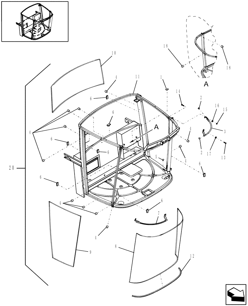 Схема запчастей Case IH WD1903 - (10.01[1]) - CAB FRAME, FROM YCG667001 (10) - CAB