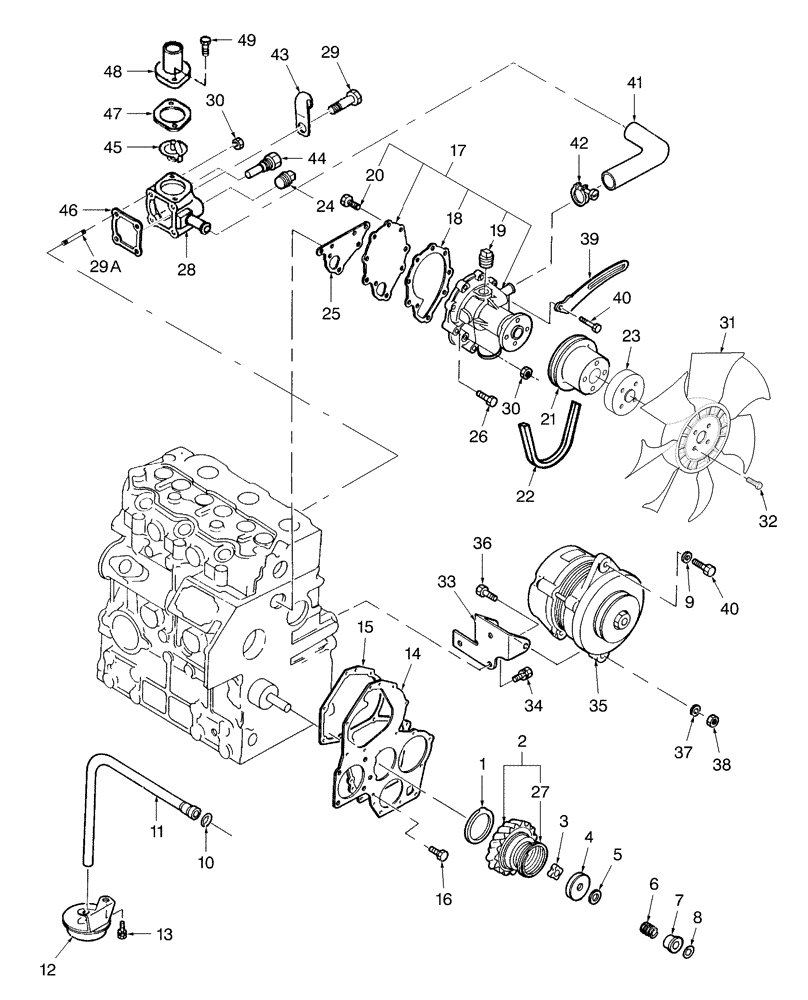 Схема запчастей Case IH DX35 - (01.08) - OIL PUMP, WATER PUMP, ALTERNATOR (01) - ENGINE