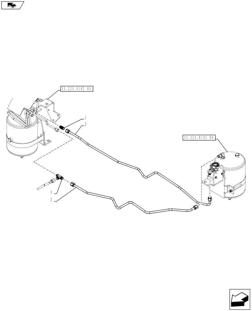 Схема запчастей Case IH PUMA 170 - (33.224.0102[04]) - ABS SYSTEM - PNEUMATIC TRAILER BRAKE - AIR RESERVOIRS PIPES (VAR. 743922) (33) - BRAKES & CONTROLS