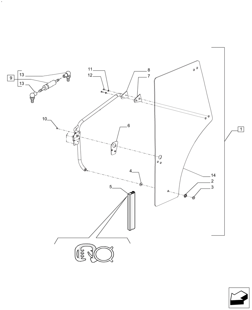 Схема запчастей Case IH FARMALL 110A - (90.154.AA[01]) - CAB DOOR (90) - PLATFORM, CAB, BODYWORK AND DECALS