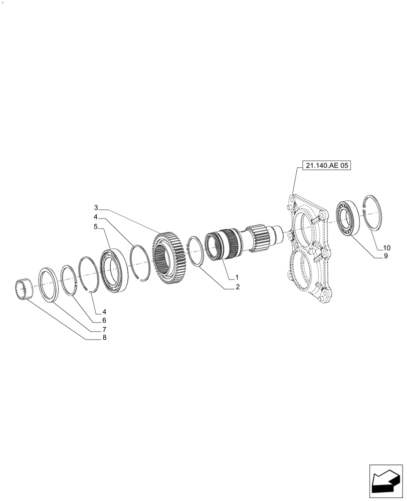 Схема запчастей Case IH FARMALL 125A - (21.140.AE[04]) - TRANSMISSION - GEARS & SHAFT 8+8 (POWER SHUTTLE / MECHANICAL), 16+8 (POWER SHUTTLE / DUAL POWER) 40 KM (21) - TRANSMISSION