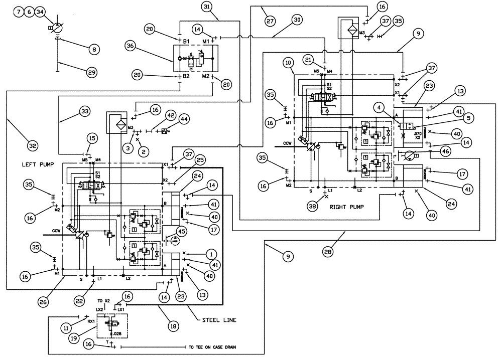 Схема запчастей Case IH SPX4410 - (06-012) - HYDROSTATIC PUMP GROUP Hydraulic Plumbing