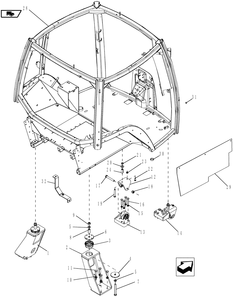 Схема запчастей Case IH MAGNUM 180 - (90.150.01[01]) - CAB, MOUNTING WITH ISOLATORS (90) - PLATFORM, CAB, BODYWORK AND DECALS