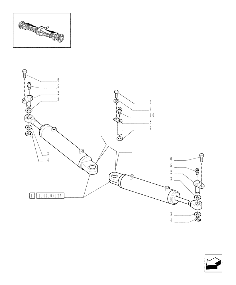 Схема запчастей Case IH MXU100 - (1.40.0/12[01]) - 4WD FRONT AXLE - HYDRAULIC CYLINDER (04) - FRONT AXLE & STEERING
